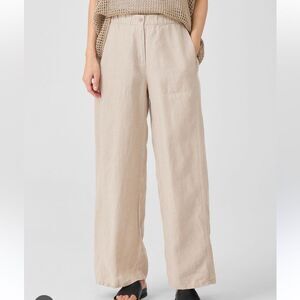 NEW Eileen Fisher Organic Linen Wide Leg Trouser Pants in undyed natural tan